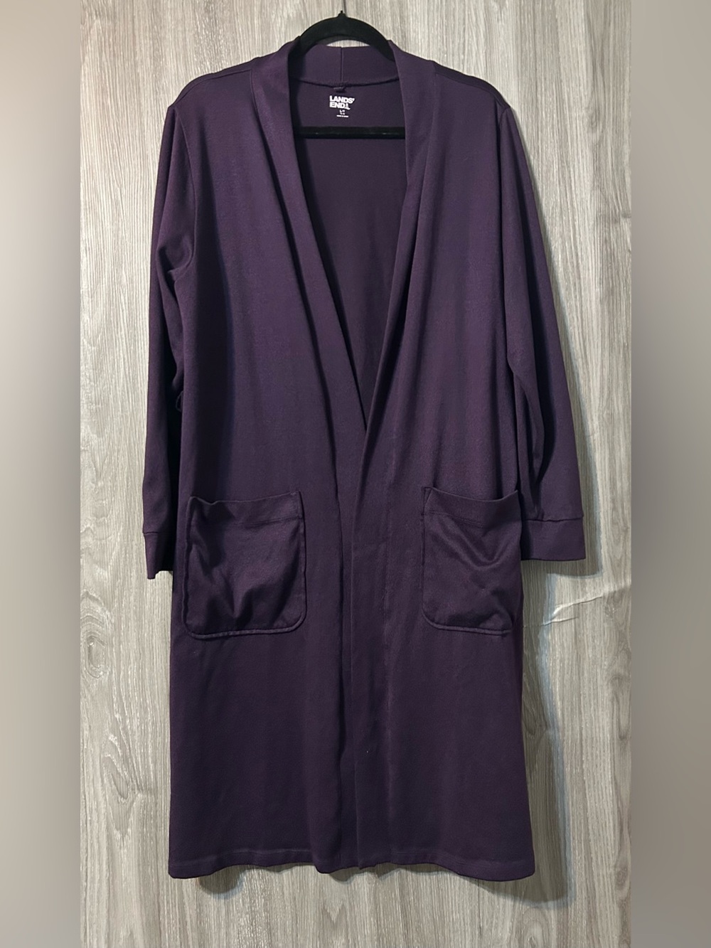 Lands' End Women's Purple Long Open Robe Cardigan Large deep purple loungewear